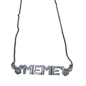 Sterling Silver 925 MEME Nameplate Charm Necklace Mickey Mouse Rope Chain 16"